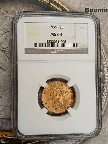 1899年金貨 $5 MS63 NGC リバティヘッド ハーフイーグル ブリリアント UNC TP-9857