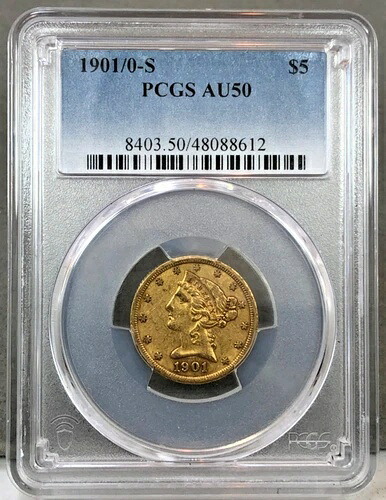 1901/0-S 米国 5ドル リバティゴールド ハーフイーグル PCGS AU50