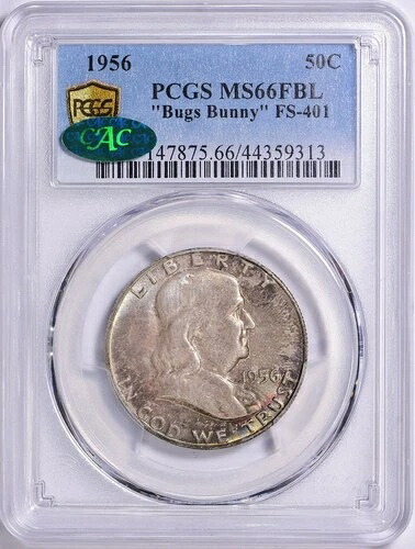 1956年 フランクリン ハーフ バッグス・バニー FS 401 PCGS MS66 FBL CAC セキュアードホルダー