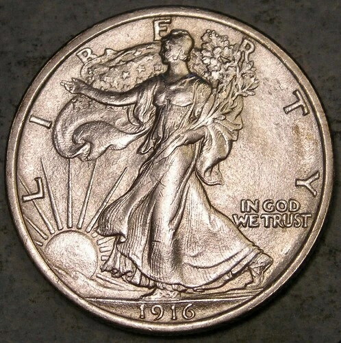 1916年 リバティウォーキング シルバーハーフドル スカース セミキー日付 非常にシャープな機能-｜WORLD RESOURCE【QUEEN店】