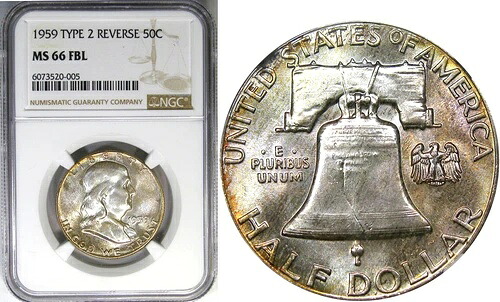 1959年 50セント NGC MS66FBL "TYPE 2 REV" フランクリン ~ カラー＆希少なバリエーション！ビデオ｜WORLD RESOURCE【QUEEN店】