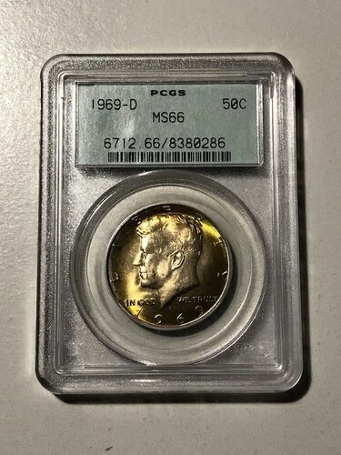 1969年 Dケネディ 1/2ドル PCGS MS66 OGH モンスタートーン PQ + カラー-