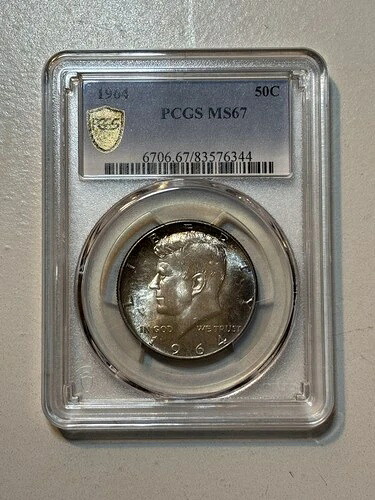 1964 P Kennedy 1/2ドル PCGS MS67 ジェントルブルートーニング-