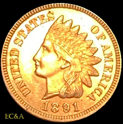 1891年インディアンヘッド・セントレッド・プルーフ。スーパージェムPR++（IH981）