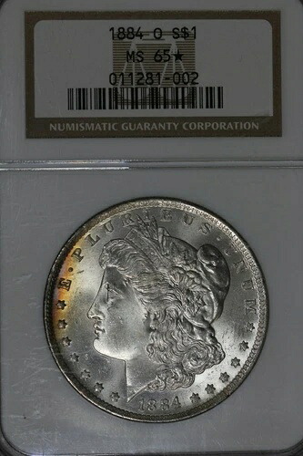 1884 O $1 NGC MS 65* モルガン シルバー $1、ミス リバティ ヘッド トーン加工済み!｜WORLD RESOURCE【QUEEN店】