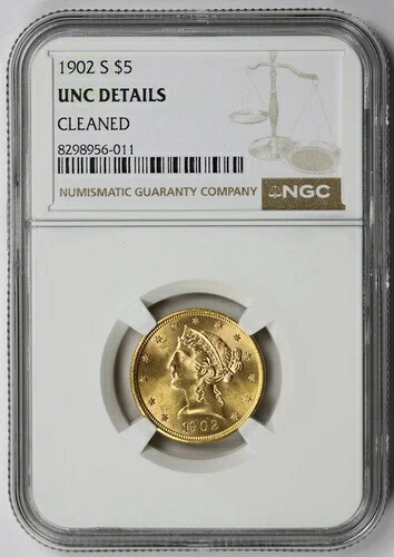 1902年-S リバティヘッド ハーフイーグル ゴールド $5 UNC ディテール NGC-