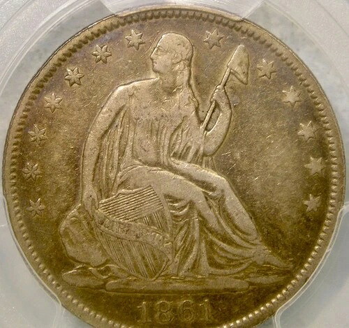 1861年 自由の女神像 半ドル硬貨 非常に希少 WB?102/FS?401 CSA OBV PCGS VF 詳細