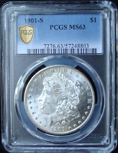 1901-S モルガン銀貨 - PCGS MS 63 - ゴールドシールド