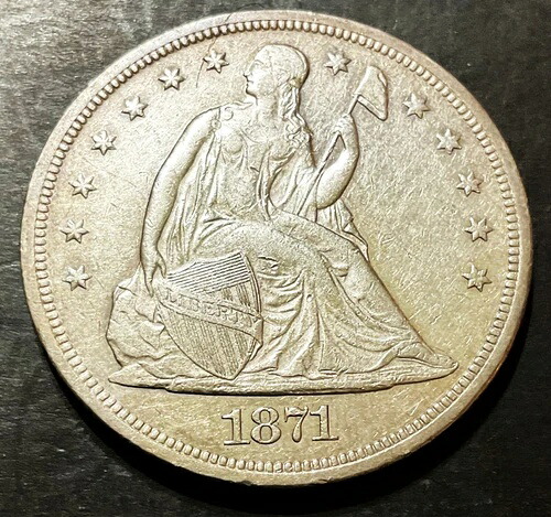 1871-P 着席リバティドル 1ドル 見事な銀貨 日付 b924