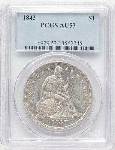 1843年 着席リバティ銀貨 ? PCGS AU53 ? フィラデルフィア造幣局 ? 希少初期U