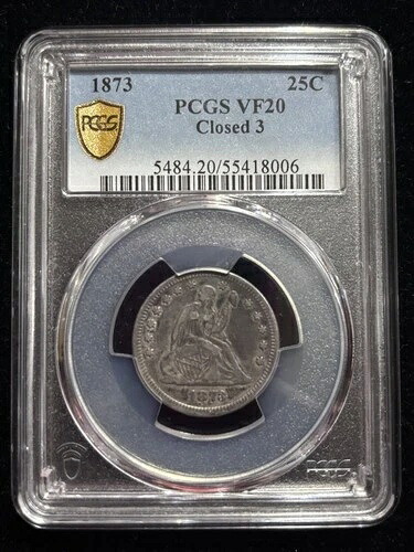 1873年 P自由の女神座像クォーター PCGS VF-20 矢なし 3-