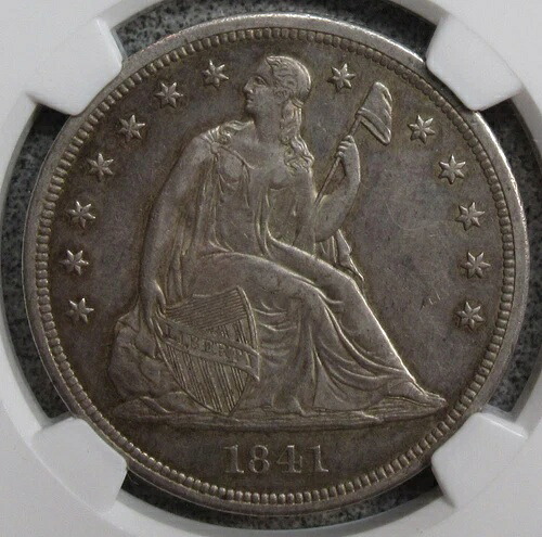 1841年自由の女神座像シルバードル。 NGC AU 55; クリーンサーフェス、素晴らしい色!-