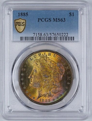 1885年 $1 モーガンシルバードル PCGS MS63トナー-