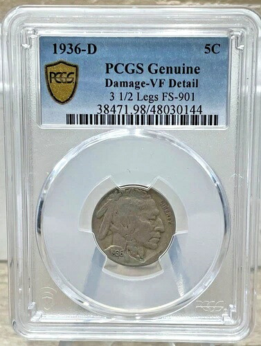 1936-D 5セント 3 1/2レッグ バッファローニッケル FS-901、PCGS 非常に良好、タフキーデートコイン