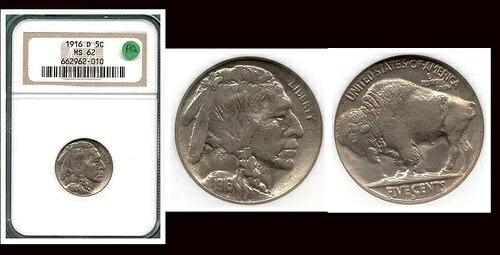1916-D 5C NGC MS62- ミント ラスター-PQ バッファローニッケル