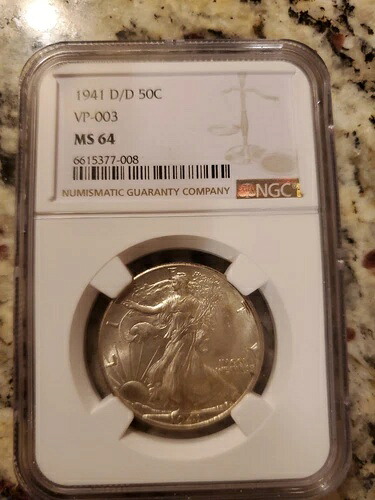 シルバーハーフドル 1941年 D Over D Ms 64