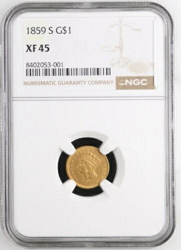 1859年 S インディアン・プリンセス ラージヘッド ゴールドドル NGC XF-45