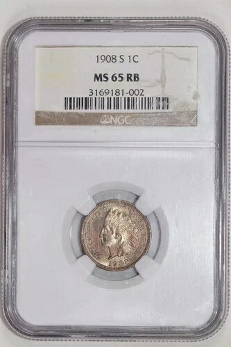 1908-S インディアンヘッド セント NGC MS65 RB