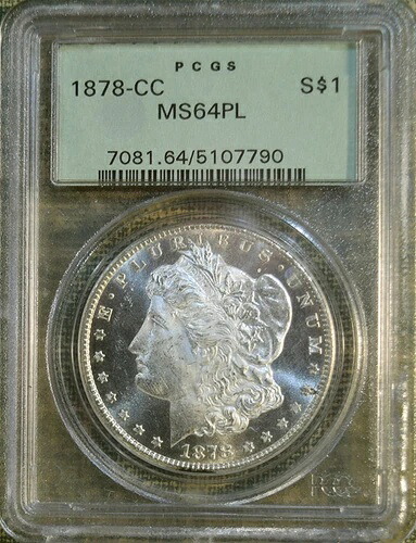 1878年-CC PCGS MS64 PL モーガンドル-オールドグリーンホルダー-すごい!!!-