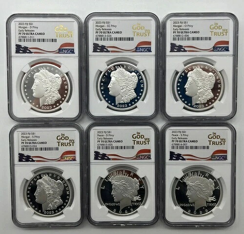 2023年 フィジー ピース＆モーガン シルバードル 6枚セット NGC In God We Trust PF70 UC ER