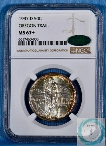 1937年-D オレゴントレイル 50c NGC MS67+ CAC 視界 -スペクタキュラー クラシックトナー-