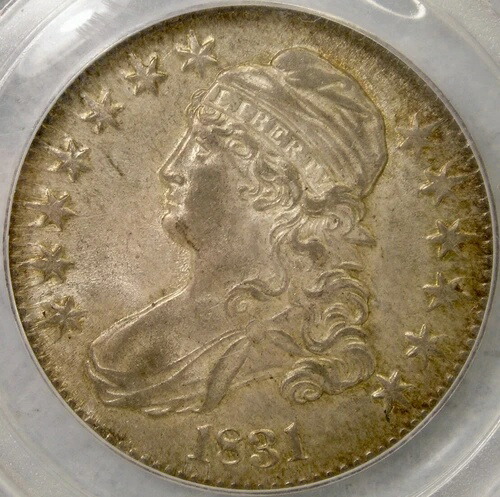 1831年製 キャップドバスト レターエッジ シルバー ハーフドル スペクタキュラートーン ジェム PCGS MS 62
