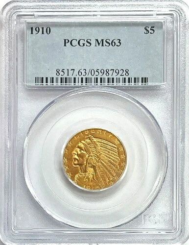 1910年 ゴールド USA $5 ドル インディアンヘッドハーフイーグルコイン PCGS造幣局州 63-｜WORLD RESOURCE【QUEEN店】