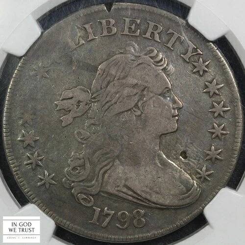 1798年製 尖頭9、4ベリー BB-125、B-8 ドレープバスト シルバードル $1 NGC VF 詳細｜WORLD RESOURCE【QUEEN店】