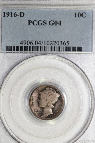 1916年-D キー日付 マーキュリーダイム-PCGS グレード G04 (10220365)-