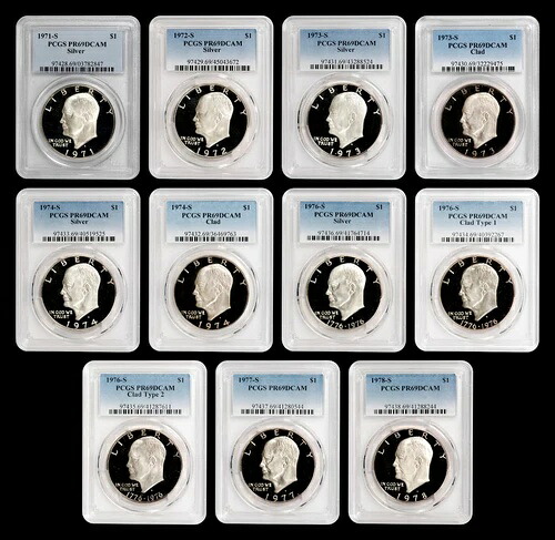 1971-1978 アイゼンハワー (IKE) ドル PCGS PR69DCAM - コイン 11 枚 - モンスター ディープ カメオ!