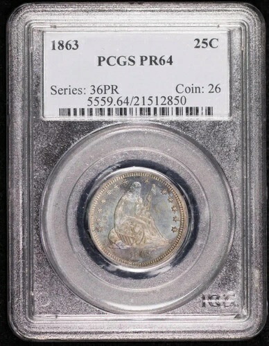 1863年 P自由の女神座像クォーター PCGS PR-64 プルーフ-