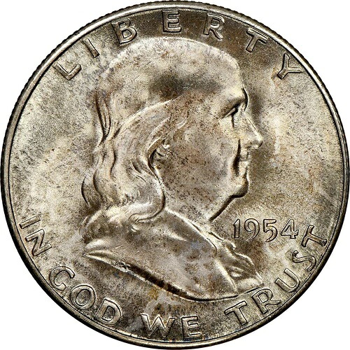 1954年-S 50セント MS66+ FBL NGC CAC レジストリ フルベルラインレアプラスフォトビジョン逸品!-