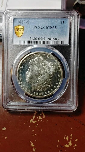 1887年 S モーガン銀貨 $1 PCGS MS65 ブライトジェム PL 表面フィールド 5197
