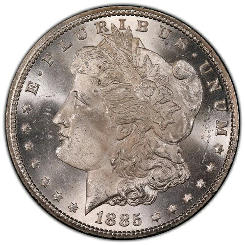 1885年-CC $1 モーガンドル PCGS MS65-例外的なフロスティブラスト 白く輝く宝石-