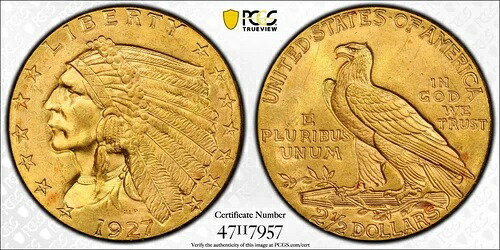 1927年 2.50ドル 金貨 インディアンクォーターイーグル PCGS MS65 2966