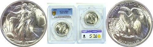 1946年 50セント ダブルダイ リバースウォーキングリバティハーフダラー PCGS MS-64｜WORLD RESOURCE【QUEEN店】