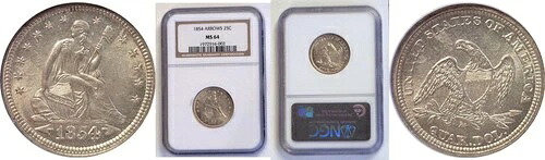 1854年 25セント自由の女神座像クォーター-NGC MS-64-｜WORLD RESOURCE【QUEEN店】