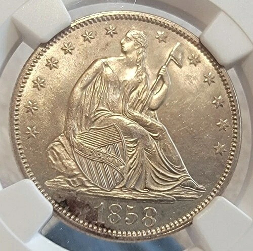 1858年 シーティング・リバート シルバーハーフドル - NGC MS63 - グレートミントラスター|WORLD RESOURCE【QUEEN店】