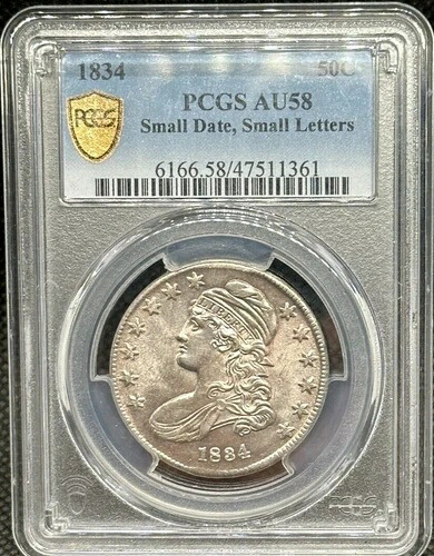 1834年 キャップドバスト ハーフドル PCGS AU 58 小さな日付の小さな文字|WORLD RESOURCE【QUEEN店】
