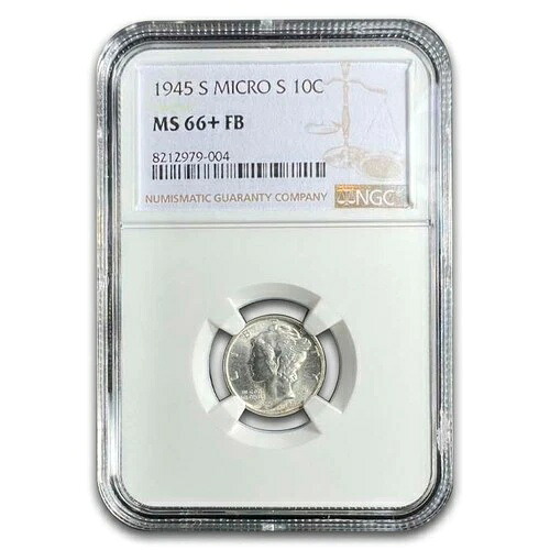 1945年 S マーキュリーダイム MS-66+ NGC (FB、マイクロS)-
