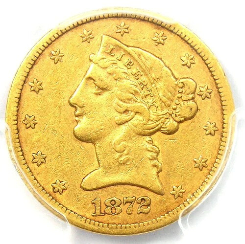 1872年-S リバティゴールド ハーフイーグル $5コイン認定 PCGS XF40 - $1,850値-｜WORLD RESOURCE【QUEEN店】