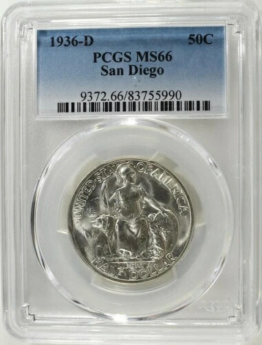 1936-D デンバー .50 サンディエゴ ハーフダラー MS-66 PCGS 非常に希少な DDO *ダブルダイ*