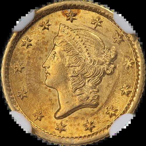 1853-O タイプ1 リバティゴールド $1 NGC MS63 素晴らしい目を引く強い刻印
