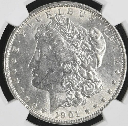 モルガン・シルバー・ダラー 1901 NGC AU-58。キーデート付き。魅力的な光沢のあるコイン！