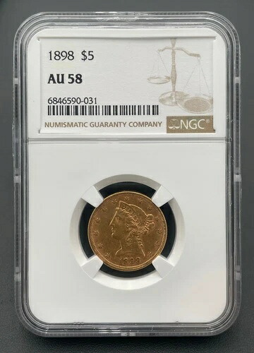1898年 P $5 リバティヘッドハーフイーグル金貨、NGC AU 58