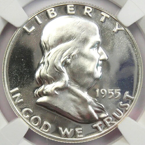 1955年 プルーフフランクリンハーフドル 50C コイン-NGC PR69 カメオ (PF69) - $2,650 値-