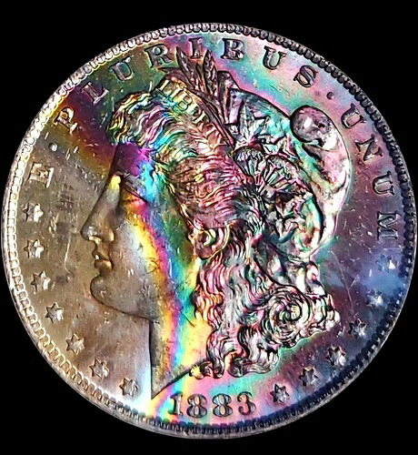1883 O $1 PCGS MS-64 CAC; レインボー ?? トーン加工のモルガン・ダラー！ モンスタートーン加工！｜WORLD RESOURCE【QUEEN店】