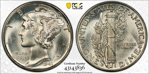 1941年-D マーキュリーシルバーダイム-PCGS MS68FB -|WORLD RESOURCE【QUEEN店】