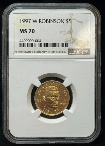 1997-W 5ドル ジャッキー・ロビンソン記念金貨 NGC MS70 パーフェクトグレード｜WORLD RESOURCE【QUEEN店】