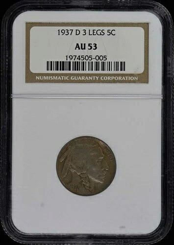 1937-D 3本脚 バッファローニッケル タイプ2 5C NGC AU53|WORLD RESOURCE【QUEEN店】